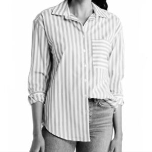 Nordstrom White and Lavender Striped Button Down Shirt